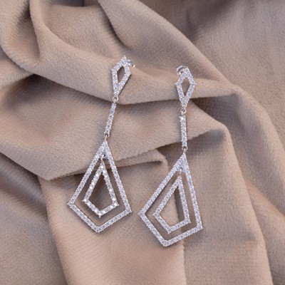 5ct Lab Grown Diamond Dangle Earrings F VS, 14K White Gold Over, Bridal Jewelry-image