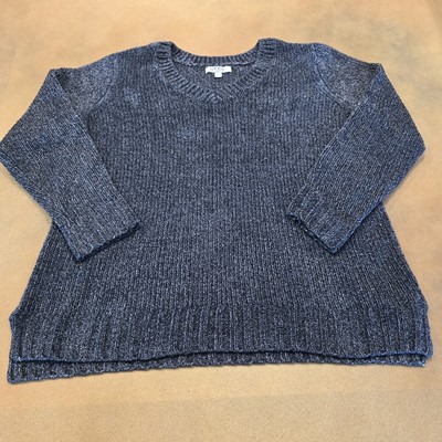 Orvis Sweater Womens L Blue Ribbed Soft Cozy Comfort V Neck Preppy Casual-image