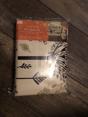 Mainstays Autumn Fall Trees Black & Beige Vinyl Tablecloth Flannel Back 52 x 70-image