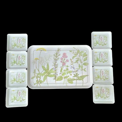 Vintage Design Imports Italy Flower Herb Melamine Tray and 8 Serving Platters-image