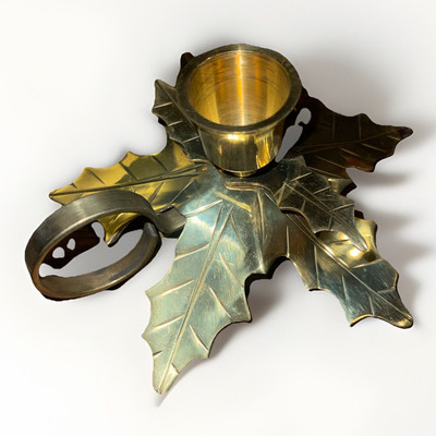 Vintage Solid Brass Candle Holder- Chamberstick Layered Leaf -  Century Imports-image