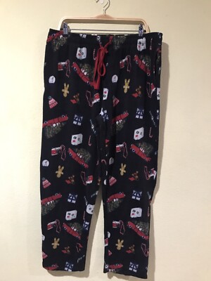 Cuddl Duds L Fleece Black Christmas Holiday Red Truck Pockets PJ Pajama Pants z8-image