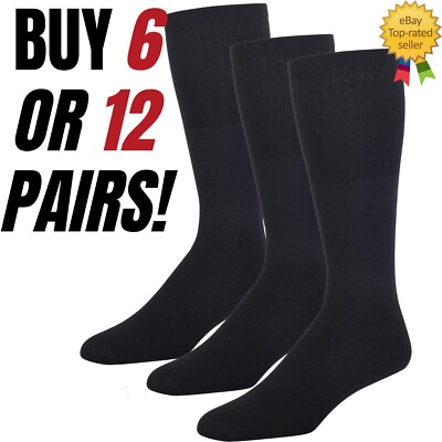 12 or 6 Pairs Mens Black Cotton Athletic Sports Tube Socks 26