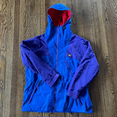 VTG Woolrich Windbreaker Jacket Mens L Hooded Full Zip Color Block Blue Purple-image