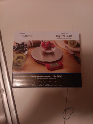 Mainstays Round Digital Kitchen Scale, Food Scale, Stainless Steel Platform, LCD-image