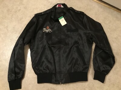 Vintage NWT Wind Bomber Jacket Strohs Beer Snap On Satin Size L delivery guy-image