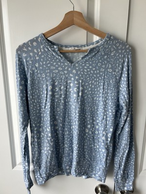 PJ Salvage Leopard Print Pyjama To Womens XS Blue White Crew knit Pullover - NWT-image