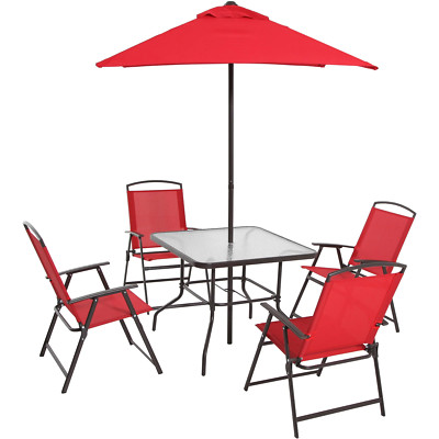 Albany Lane Steel 6-Piece Outdoor Patio Dining Set with Umbrella, Red-image