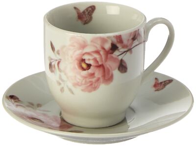 Lorenzo Import Floral and Butterfly Design Espresso Set (Service for 6), Pink-image