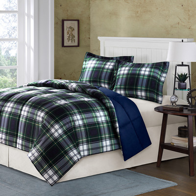 CLASSIC COZY BLUE NAVY GREEN GREY BROWN  CABIN PLAID STRIPE SOFT COMFORTER SET ~-image