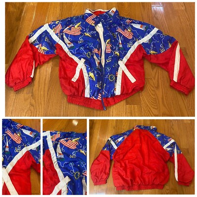 Vintage 90’s Nautical Sail Wind All Over Print Sailing Boating Art Jacket Sz L-image