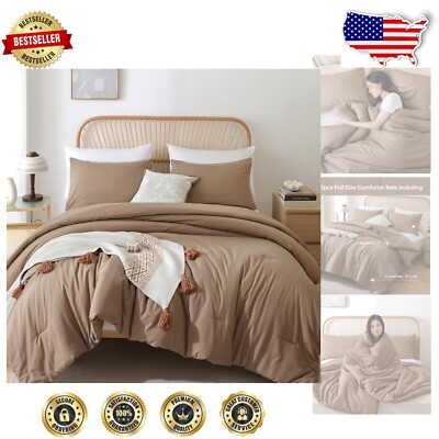 Full Size Cozy Comforter Set in Solid Dark Khaki - Lightweight & Elegant-image