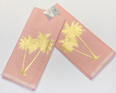 NWT DII Design Imports Set 2 Golden Palms Tropical Hand Towels 100% Cotton India-image