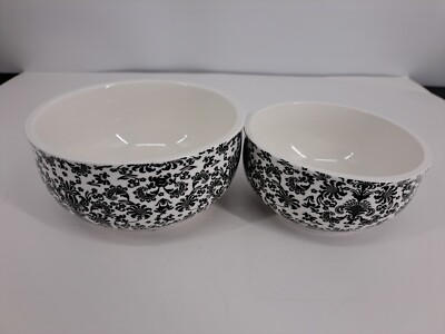 Gracie China Black White Floral Design Set of 2 Bowls 5