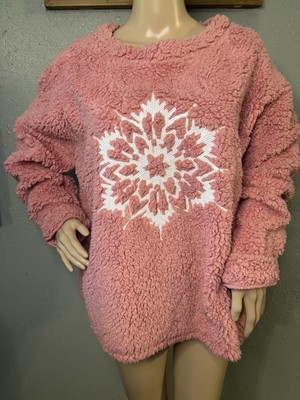 Time And Tru Fuzzy Pink Snowflake Sweatshirt Xl Sherpa-image