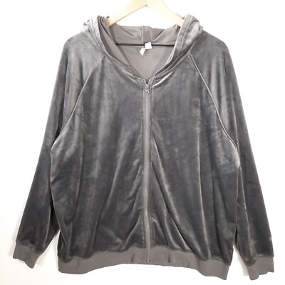 Live Well Lounge Women's Zip Hoodie Size X-Large Gray Velour Slouchy Cozy Soft-image