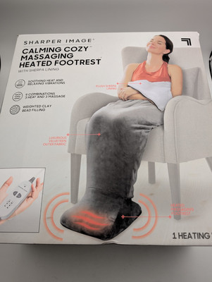 New In Box Sharper Image Calming Cozy Massaging Heated Footrest- Gray-image