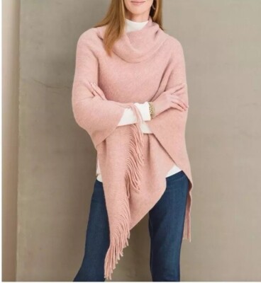 Chico’s Cozy Stripe Cowl Neck Poncho One Size Mellow Rose Pink Soft NEW NWT-image