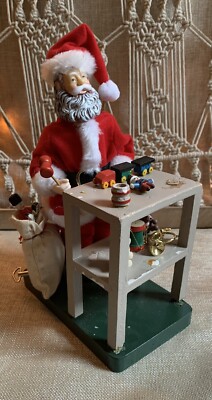 Vintage Wind Up Musical Santa’s Workshop Figurine Adorable 1960s Decor Christmas-image
