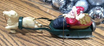 Vintage CHRISTMAS Celluloid SANTA CLAUS & Reindeer in Sleigh Bell Wind Up-image