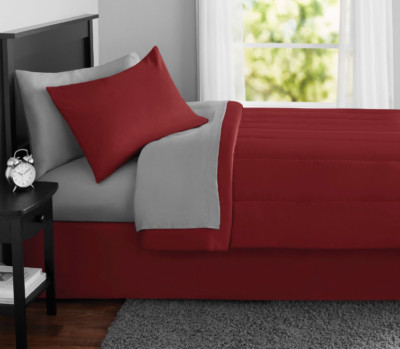 New 6 Piece Red Twin Size Comforter Set Bedspread Bed in a Bag Bedding Sheets -image