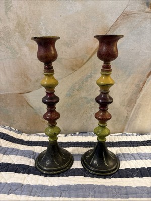 Pier 1 Imports Painted Metal Color Candle Stick Holders 2020/2203 12” tall-image