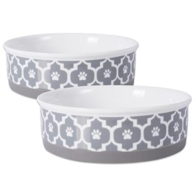 Design Imports CAMZ37237 6 x 2 in. Lattice Pet Bowl  Grey - Medium - Set of 2-image
