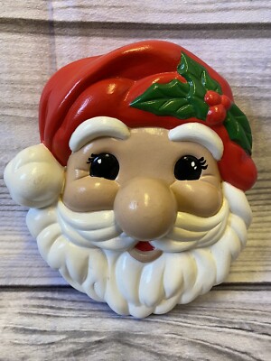 VINTAGE Ceramic SANTA FACE MUSICAL WIND UP NOSE PLAYS CHRISTMAS MUSIC WORKS!-image
