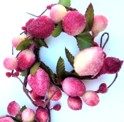 Pier1 Imports Fuchsia Beaded Napkin Ring Holder Set of 7 Fruit Vine Design  Rare-image