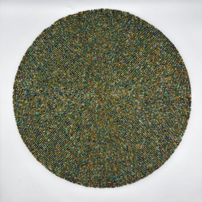 Pier 1 Imports Set Of 2 Beaded Placemats 15” Peacock Green & Blue SKU 2700499-image