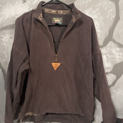 Vintage Teva Pullover Mens S Brown Light 90s 1/2 Zip Retro-image