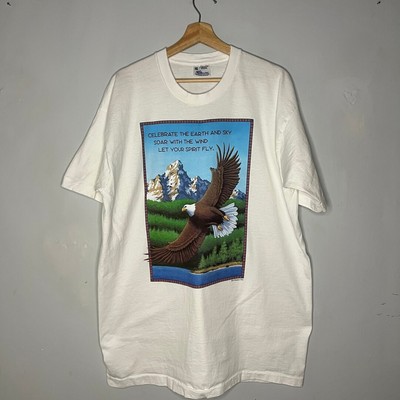 HumaniTees T Shirt Men XXL Eagle Soar Earth Sky Wind Spirit Mountains Vintage-image