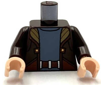 Lego New Dark Brown Minifig Torso SW Jacket w/ Dark Tan Lapels over Shirt Part-image