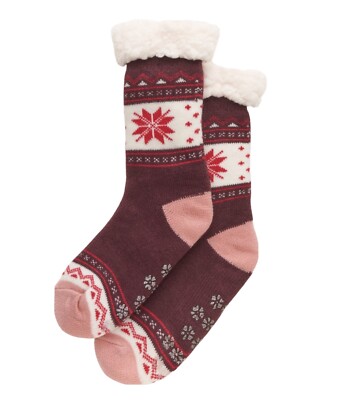Isaac Mizrahi Double Layer Women’s Cozy Crew Socks Burgundy Rose 2Pairs Non Slip-image