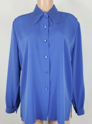 EDGAR VOS Boutique Women's Size 40/42 Bluish Purple Blouse Scallop Collar LS BF-image