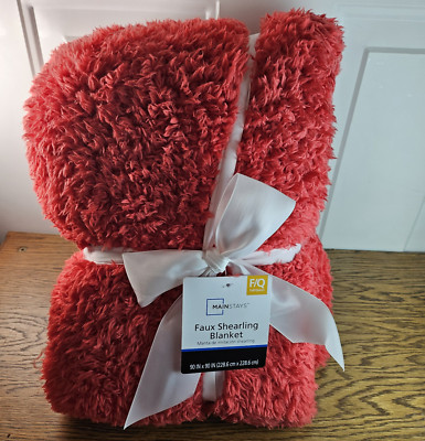 Mainstays Faux Shearling Blanket, Red, Full/Queen 90