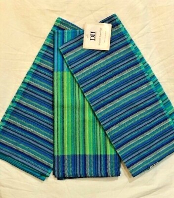 Set of 3 Design Imports Lagoon Stripe Cotton Kitchen / Tea Towels 18