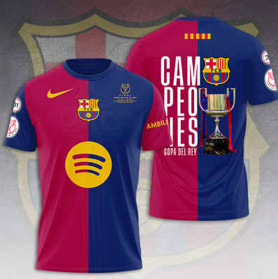 2025 Fc Barc*elona Copa Del Re Campeones 3D All Over Printed T-Shirt-image