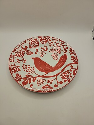 Pier One Bird Salad/Dessert Plate 8.25”, Red On White Excellent Condition-image