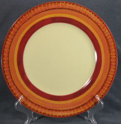 Pier 1 Lugano Dinner Plate Stoneware Orange Band Geometric Design-image