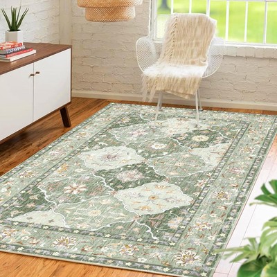 Boho Vintage Area Rugs 3×5 Washable Non-Slip 3’×5’, Green -image