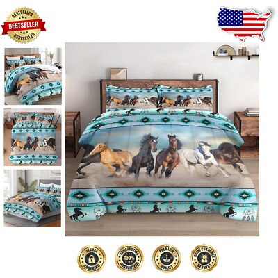 Twin Comforter Set with Pillowcase: Soft Horse & Sunset Design for Cozy Sleep-image