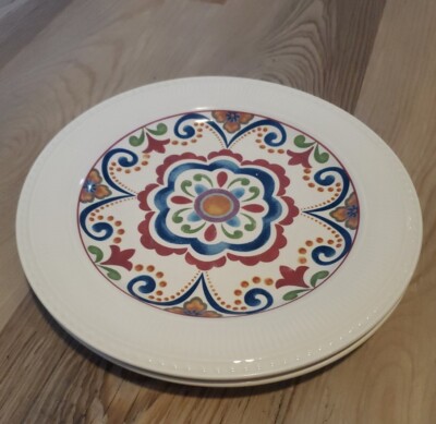 Pier 1 Imports Ironstone Global Medallion Round Dinner Plates Set of 2  11