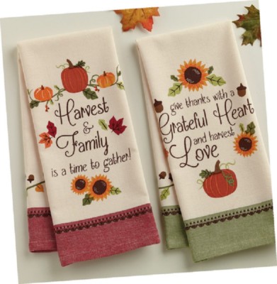 ** THANKFUL HARVEST Kitchen Towels *SET of 2* Printed-Cotton by DII **NEW!!-image