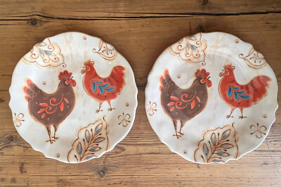 Set of 2 Pier 1 Imports Salad Plates Gallo Pattern Rooster/Chicken 9