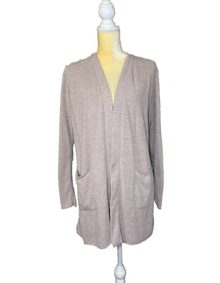 Barefoot Dreams Womens Cozychic Lite Santa Monica Cardigan Sz M Taupe Pink Long-image