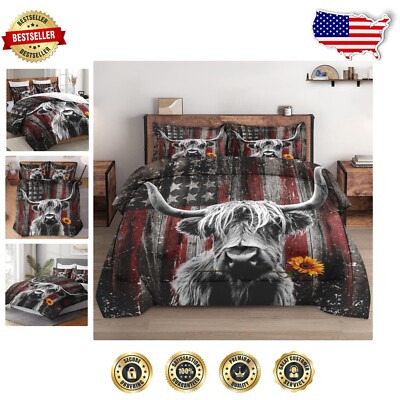 Luxurious Full Size Highland Cow Comforter Set with 2 Pillowcases - Cozy Bedding-image
