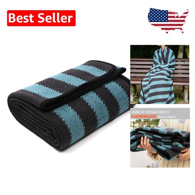 Lightweight Blue Stripe Merino Wool Throw - Perfect for All Seasons & Adventures-image