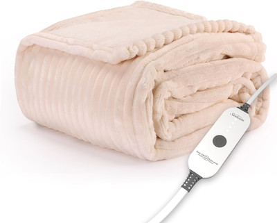 Royal Posh Ribbed Champagne Heated Personal Throw / Blanket, Cozy-Warm, Adjustab-image