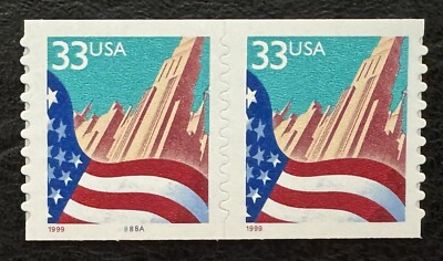 1999 Scott #3281 - 33¢ - FLAG OVER CITY - Large Date - Coil Pair - Mint NH-image